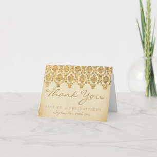 The Vintage Glam Gold Damask Wedding Collection Thank You Card