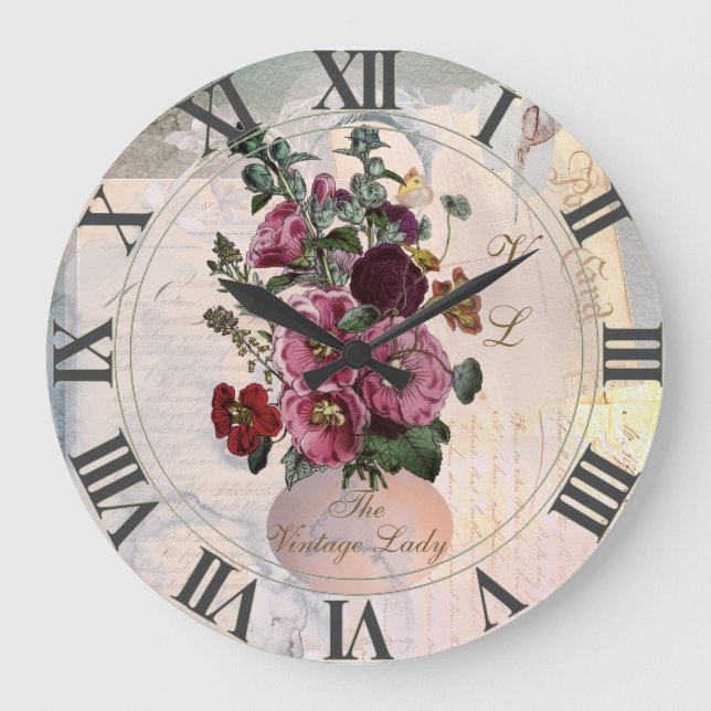 The Vintage Lady Vase + Monogram Large Clock (Front)