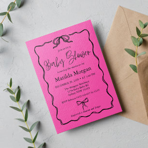 The Vintage Pink Black Bow Baby Shower Invitation