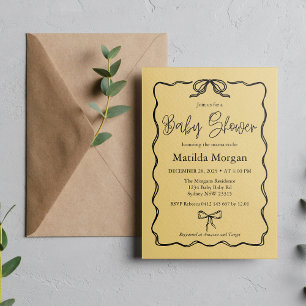 The Vintage Yellow Black Bow Baby Shower Invitation