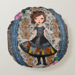 The Violet Paper Doll: A Tale of Plum & Petals Round Cushion