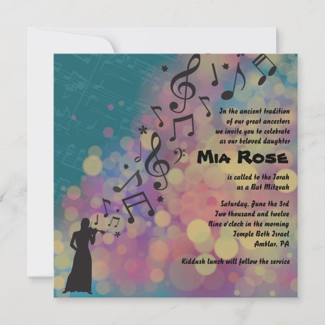 THE VIOLINIST  Bat Bar Mitzvah Invitation (Front)