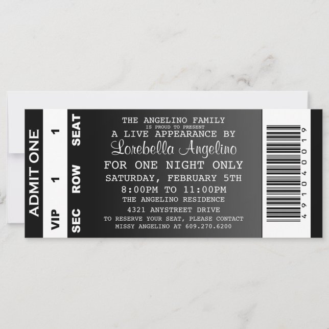 The VIP Ticket Birthday Invitation (Black) (Front)