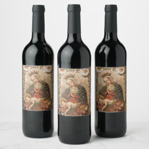 The Virgin Adoring the Christ Child at Christmas Wine Label