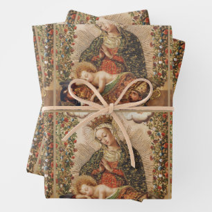 The Virgin Adoring the Christ Child at Christmas Wrapping Paper Sheet