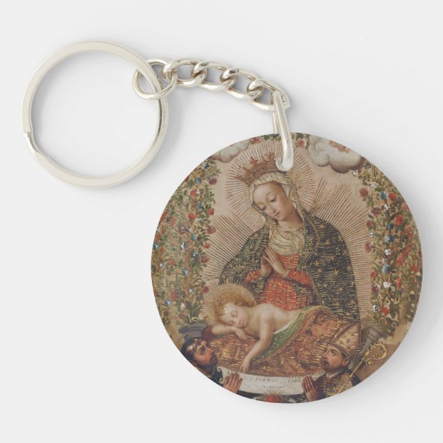 The Virgin Adoring the Christ Child Christmas Key Ring (Front)