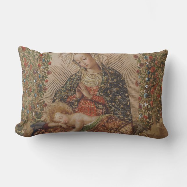 The Virgin Adoring the Christ Child Christmas Lumbar Cushion (Front)