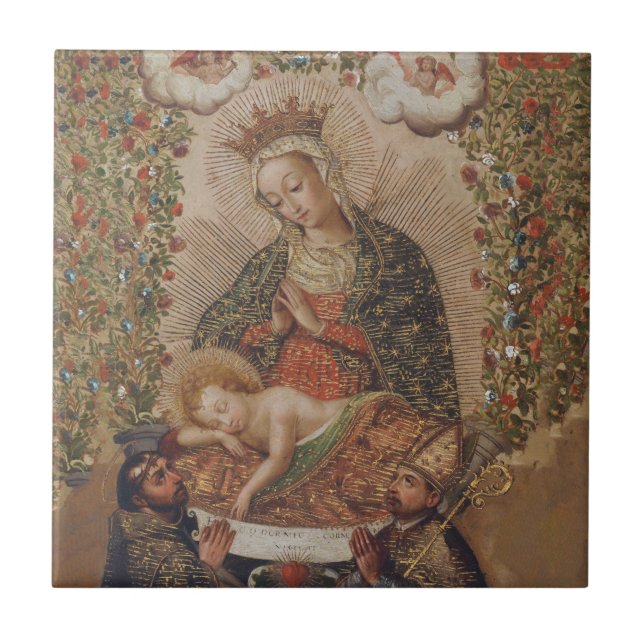 The Virgin Adoring the Christ Child Christmas Tile (Front)