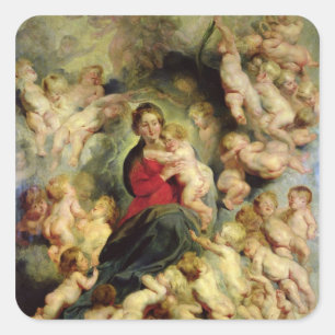 The Virgin and Child surrounded Square Sticker