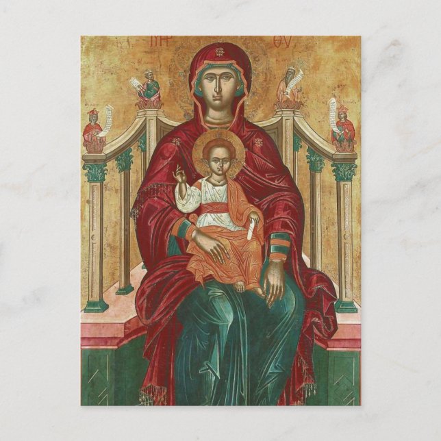 The Virgin Brephokratousa Enthroned by Tzanes Postcard (Front)