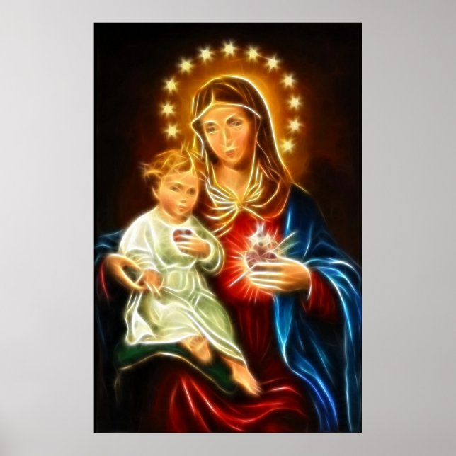 The Virgin Mary And Baby Jesus Sacred Heart Poster (Front)