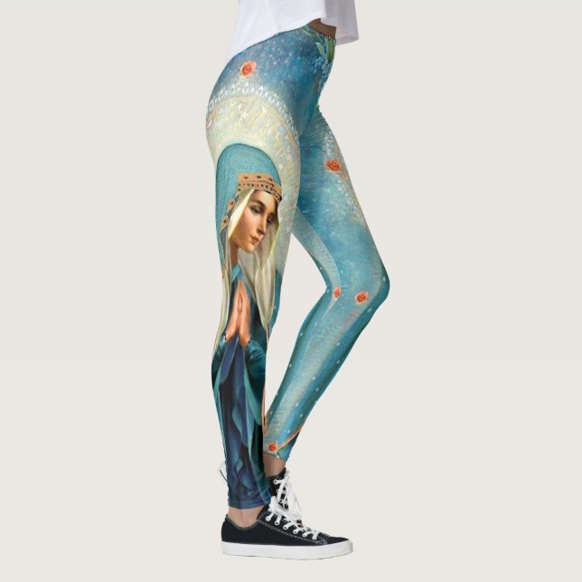 The Virgin Mary in Prayer Blue Forget Me Knots Leggings (Right)