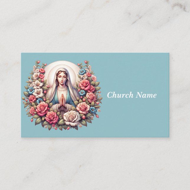 The Virgin Mary Praying with Roses (Blue) Business Card (Front)