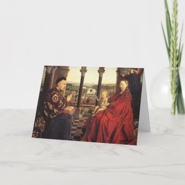 The Virgin of Chancellor Rolin by Jan van Eyck Holiday Card (Front)