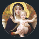 The Virgin of the Lilies - Christmas Sticker<br><div class="desc">This painting was done in 1899 by William-Adolphe Bouguereau, (1825 – 1905), a French academic painter. William Bouguereau was a staunch traditionalist whose realistic genre paintings and mythological themes were modern interpretations of Classical subjects with a heavy emphasis on the female human body. Although he created an idealised world, his...</div>