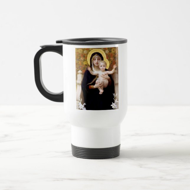The Virgin of the Lillies Travel Mug w/Prayer (Left)