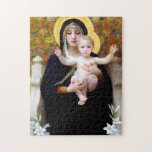The Virgin of the Lily, Bouguereau Jigsaw Puzzle<br><div class="desc">William-Adolphe Bouguereau (30 November 1825 – 19 August 1905) was a French academic painter. In his realistic genre paintings he used mythological themes, making modern interpretations of classical subjects, with an emphasis on the female human body. During his life he enjoyed significant popularity in France and the United States, was...</div>