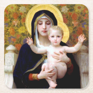 The Virgin of the Lily, Bouguereau Square Paper Coaster