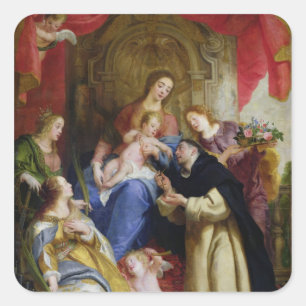 The Virgin Offering the Rosary Square Sticker