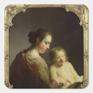 The Virgin Teaching the Infant Christ to Read Square Sticker
