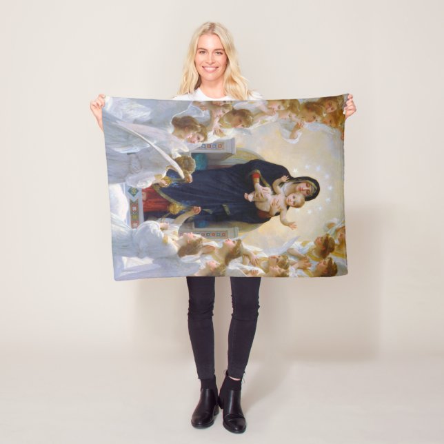 The Virgin with Angels, Bouguereau Fleece Blanket (In Situ)