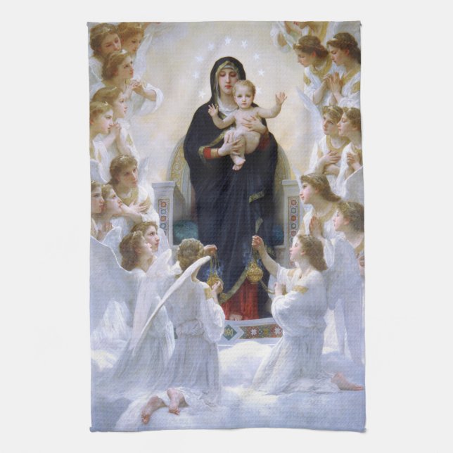 The Virgin with Angels by William Bouguereau Tea Towel (Vertical)
