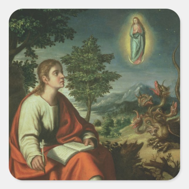 The Vision of St. John the Evangelist on Patmos Square Sticker (Front)