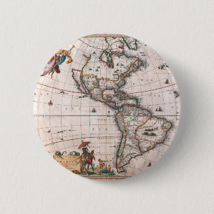 The Visscher map of the New World 6 Cm Round Badge