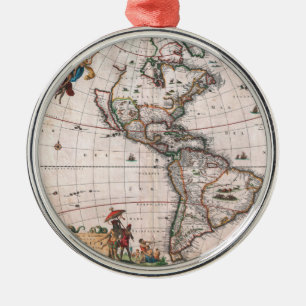 The Visscher map of the New World Metal Tree Decoration