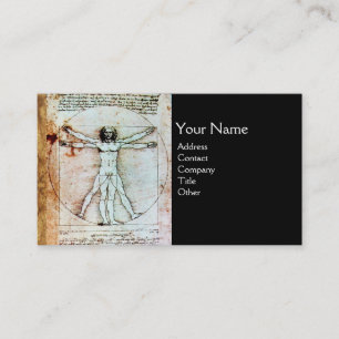 THE VITRUVIAN MAN , Antique Black Brown Parchment Business Card