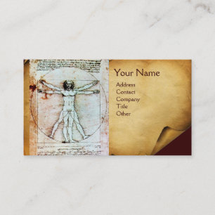 THE VITRUVIAN MAN , Antique Brown Parchment Business Card