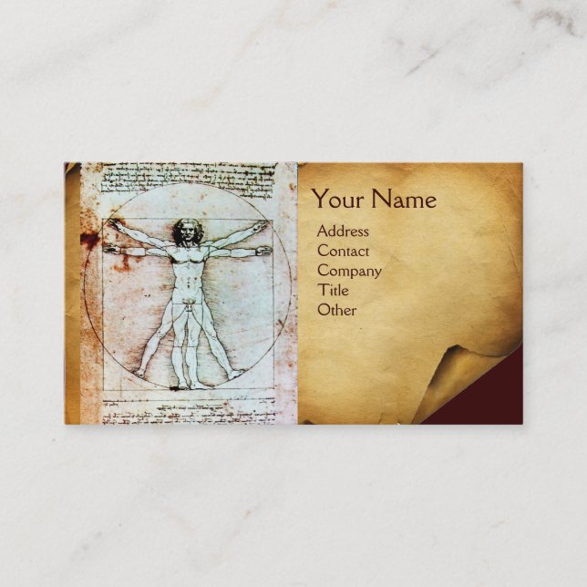 THE VITRUVIAN MAN , Antique Brown Parchment Business Card (Front)