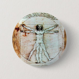 THE VITRUVIAN MAN  Antique  Parchment 6 Cm Round Badge