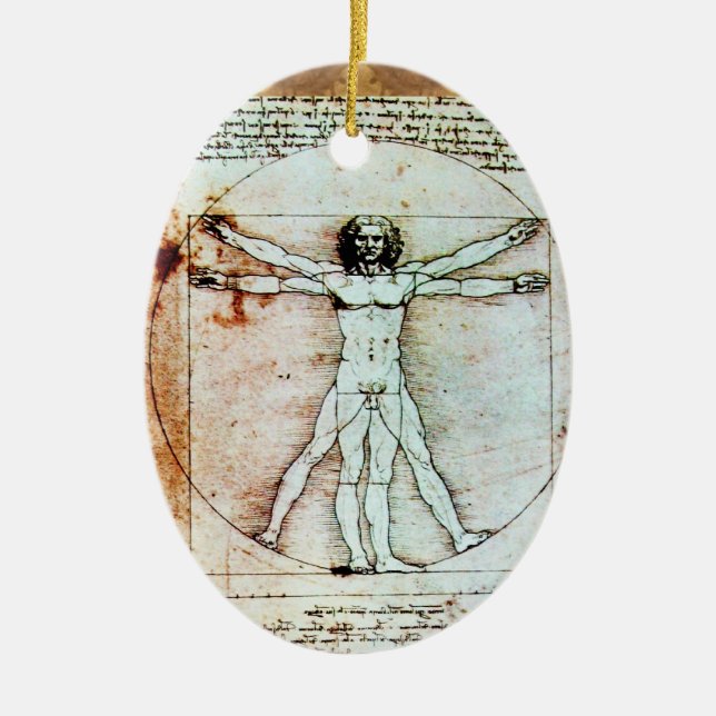 THE VITRUVIAN MAN Antique Parchment Ceramic Tree Decoration (Front)