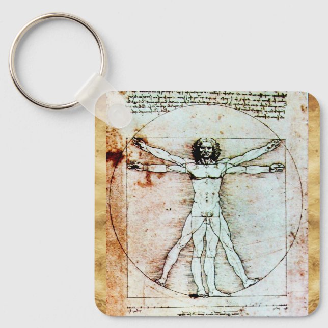 THE VITRUVIAN MAN Antique Parchment Key Ring (Front)
