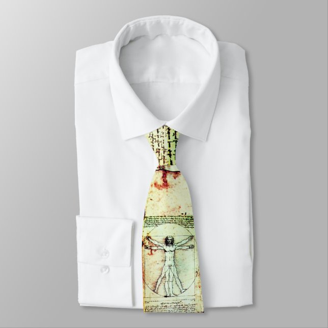 THE VITRUVIAN MAN , Antique White Brown Parchment Tie (Tied)