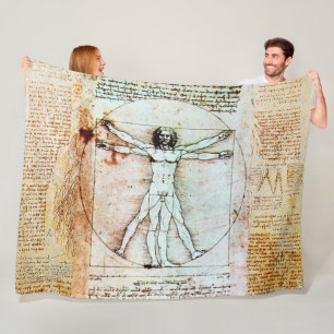 THE VITRUVIAN MAN by Leonardo Antique Parchment Fleece Blanket