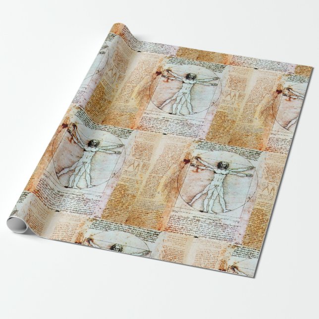 THE VITRUVIAN MAN by Leonardo Antique Parchment Wrapping Paper (Unrolled)
