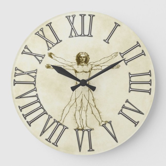 The Vitruvian Man by Leonardo da Vinci Large Clock (Front)