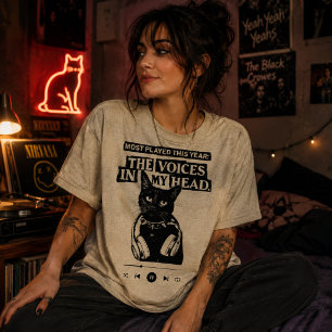 The Voices In My Head Black Cat Music Player T-Shirt