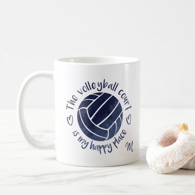 The volleyball court is my happy place dark blue coffee mug (With Donut)