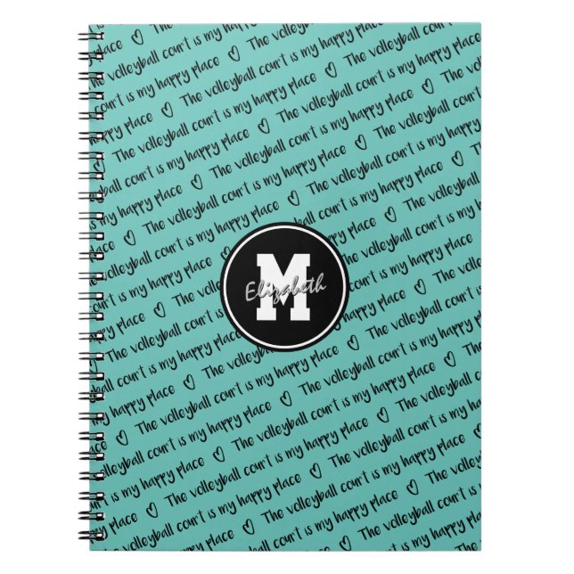 The volleyball court is my happy place light teal notebook (Front)