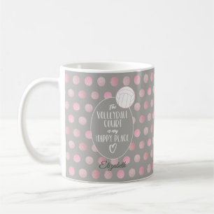 The volleyball court is my happy place pink grey coffee mug