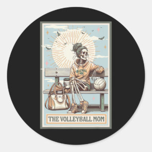 The Volleyll Mum Skeleton Tarot Card Game Day Moth Classic Round Sticker