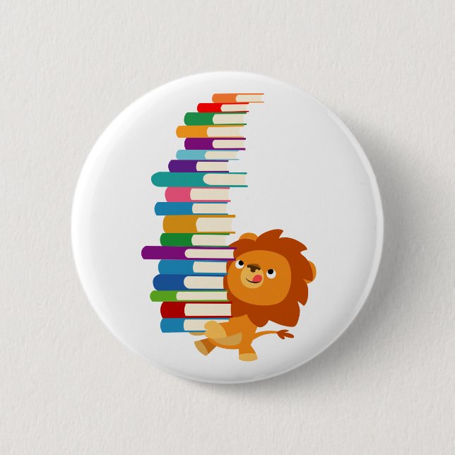 The Voracious Reader (Cute Cartoon Lion) 6 Cm Round Badge (Front)