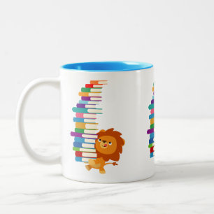 The Voracious Reader (Cute Cartoon Lion) Two-Tone Coffee Mug