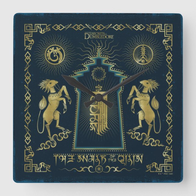 The Walk of The Qilin Golden Tower Tapestry Square Wall Clock (Front)