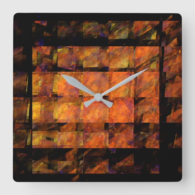 The Wall Abstract Geometric Fire Art Modern Square Wall Clock (Front)
