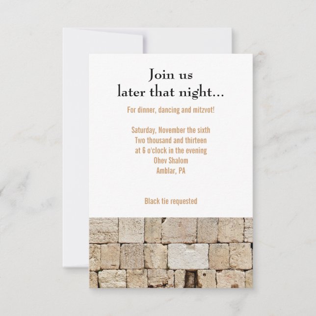 THE WALL Bar Bat Mitzvah Reception Party Card (Front)