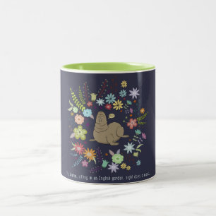 The walrus, sitting in an English garden Two-Tone Coffee Mug